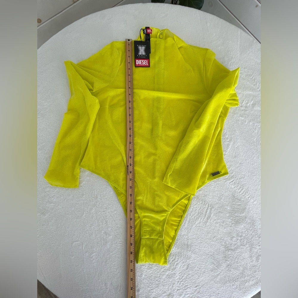 DIESEL × SAVAGE FENTY by RIHANNA Long Sleeve Bodysuit in Neon Tease Green Yellow - Picture 13 of 17
